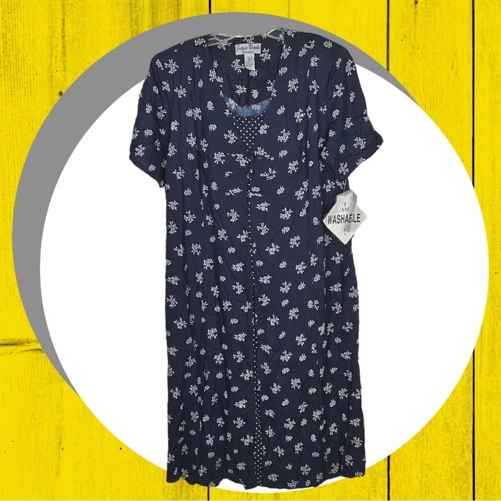 Jamie Brooke New w Tags Blackish Navy Floral Midi Dress w Dotted Insert Wm 22WP